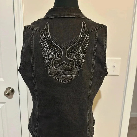 Harley-Davidson® Women's Winged Logo Zip-Front Denim Vest - Black - Picture 3 of 4
